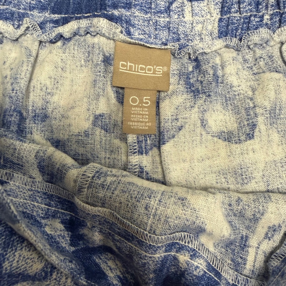 Chicos Blue White Floral Linen Pants Womens 0.5 Small Vacation Travel Beach - Picture 4 of 10